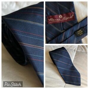 Vtg Etienne Aigner Italian Silk Neck Tie Mens Navy Blue Multi Stripe Preppy EUC